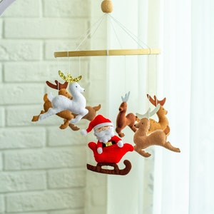 Santa baby mobile, Santa and Reindeer Mobile for Kids&#39; Room, Christmas nursery mobile, Baby Crib Mobile, Christmas nursery room decorations