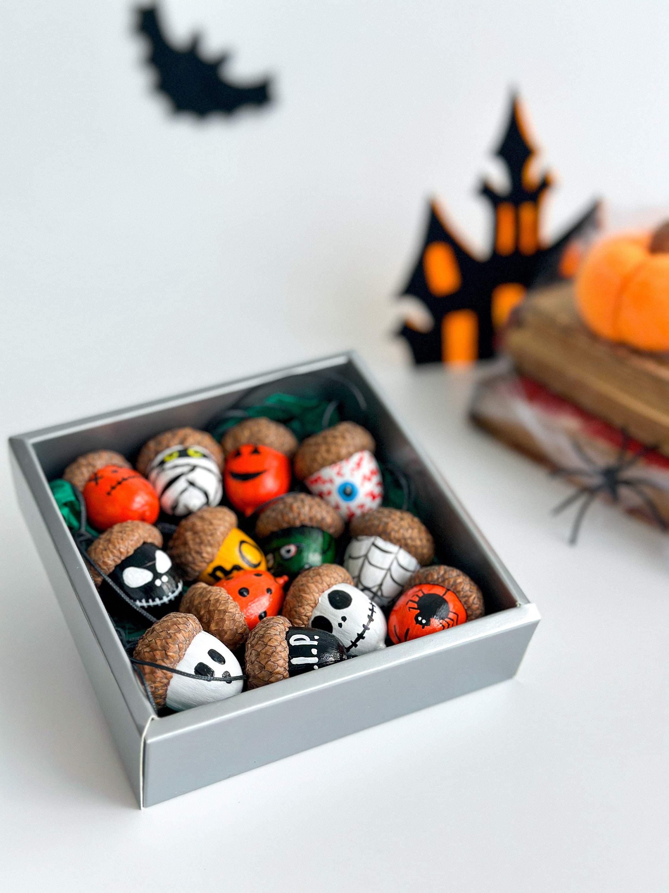 Multicolor Acorns Halloween Acorn Ornaments Set of 13 Hand Painted Multi-colored Acorns ...