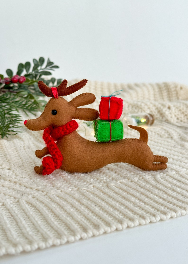 Christmas dog ornament Felt funny dog Christmas dog Christmas Ornaments Christmas gifts, Christmas decor Felt dachshund dog ornament image 8