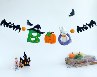 Felt Halloween Garland: Handmade BOO Banner with Ghost, Pumpkin, Bats