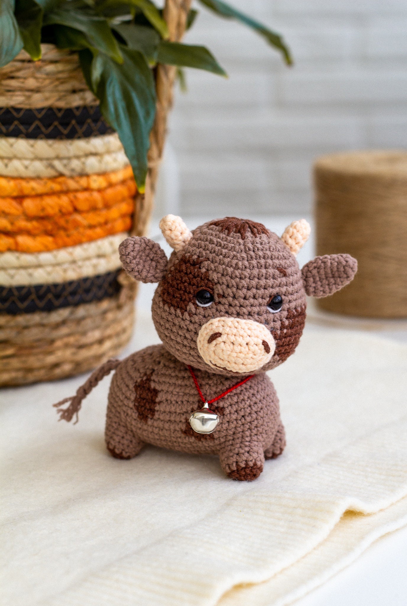 Handmade Crochet Bull With Bell, Amigurumi Plushie, Handmade Knitted ...