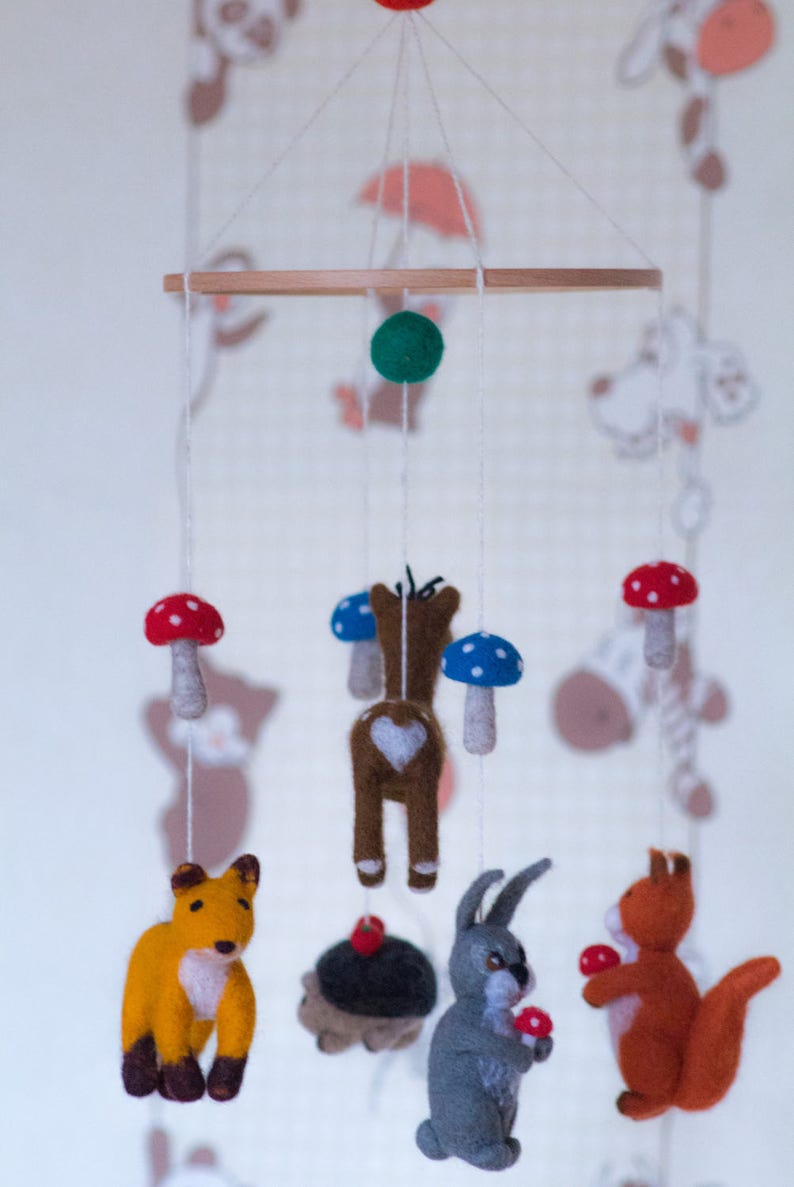 Needle Felted Baby Mobile Forest animals Woodland Baby Crib Etsy