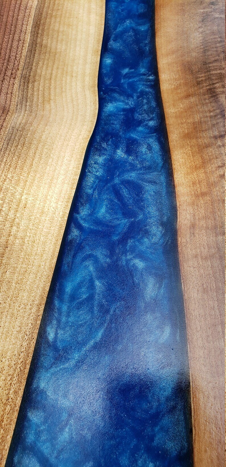 Walnut Table Top With Blue Epoxy River and Petoskey Stone Etsy