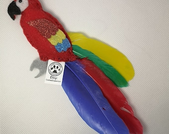 Parrot Cat Toy with feathers and catnip/valerian