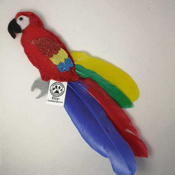 Parrot Cat Toy with feathers and catnip/valerian