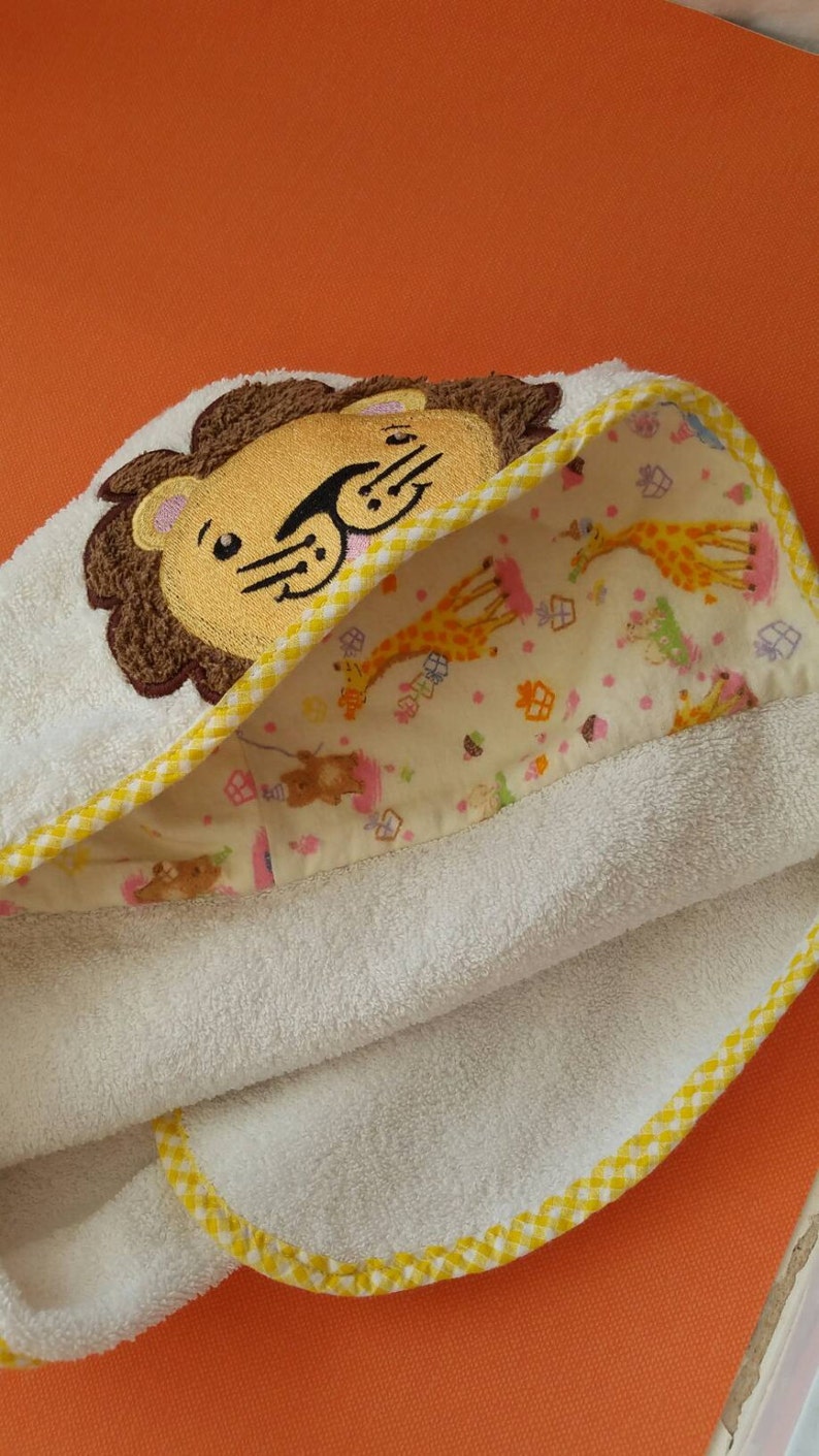 Baby bath outing. Children's hooded towel. Lion towel. Etsy