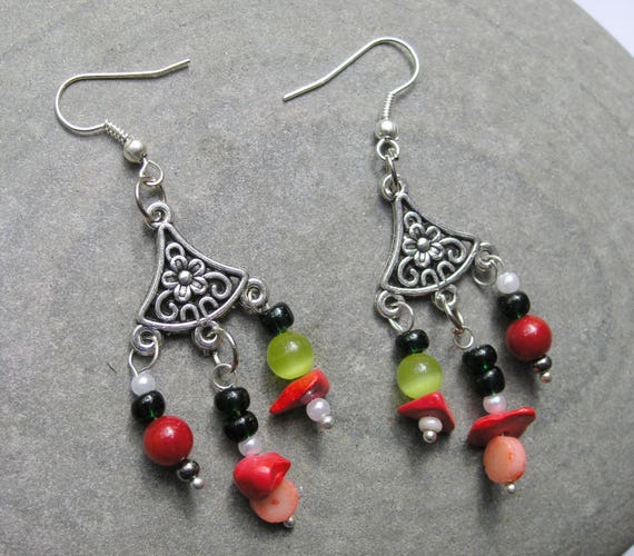 Multicolor stone bead earrings rustic boho earrings colorful | Etsy
