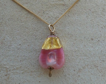 Dichroic Bead Necklace, Pink Pendant Necklace, Bridal Jewelry, Murano Glass Pendant, Flamework Jewelry