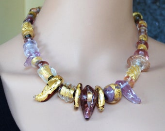 Purple Murano Glass Necklace, Flamework Jewelry, Chunky Necklace, Boho Necklace