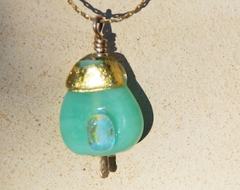 Dichroic Bead Necklace, Nile Green Pendant Necklace, Bridal Jewelry, Murano Glass Pendant, Flamework Jewelry