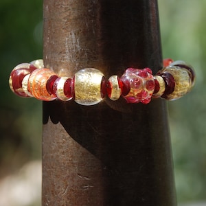 Red Bead Bracelet, Gold Glass Bracelet, Boho Bracelet, Artisan Bracelet, Handmade Bracelet