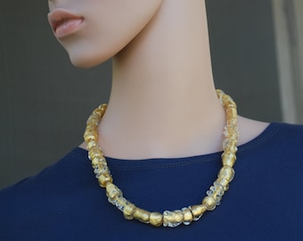 Gold Lampwork Bead Necklace, Minimalist Necklace, Glass Foil Necklace, Murano Glass Necklace
