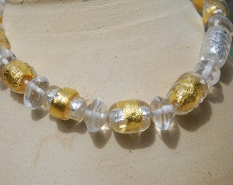 Gold Beaded Necklace, Murano Glass Jewelry, Lampwork Necklace, Flamework Necklace