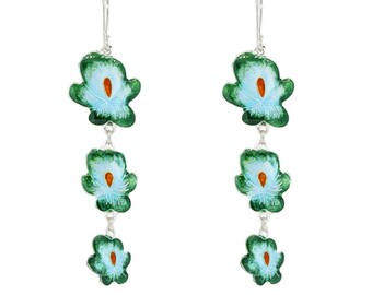 Enamel Green Dangle Earring-Chinese Jewellery-Enamel Flower-Handcrafted Jewellery