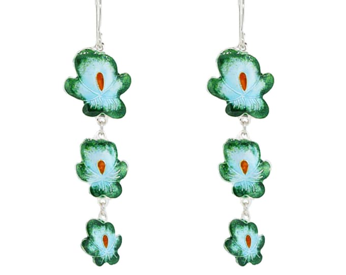 Enamel Green Dangle Earring-Chinese Jewellery-Enamel Flower-Handcrafted Jewellery