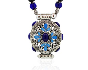 Enamel Pendant-Blue Flower-Lapis Pendant-Filigree Pendant-Chinese Jewellery