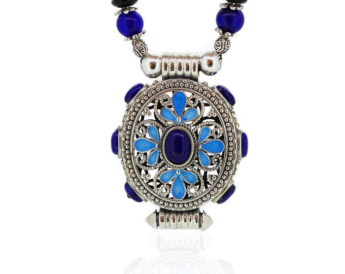 Enamel Pendant-Blue Flower-Lapis Pendant-Filigree Pendant-Chinese Jewellery