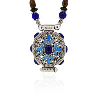 Enamel Pendant-Blue Flower-Lapis Pendant-Filigree Pendant-Chinese Jewellery