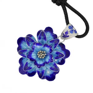 Enamel Pendant-Blue Flower-Lapis Pendant-Filigree Pendant-Chinese Jewellery