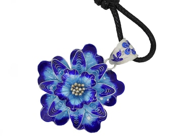 Enamel Pendant-Blue Flower-Lapis Pendant-Filigree Pendant-Chinese Jewellery