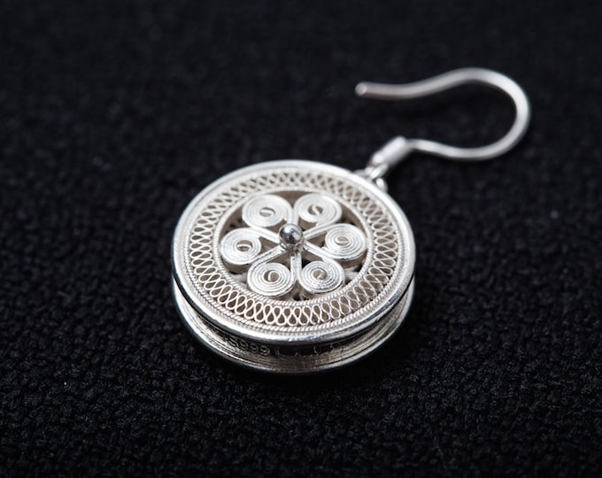 Drum Filigree earrings - Fine Silver earrings - dangle earrings
