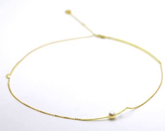 Pearl earrings-Simple design necklace-Silver-Plated Gold Necklace-Gift for her
