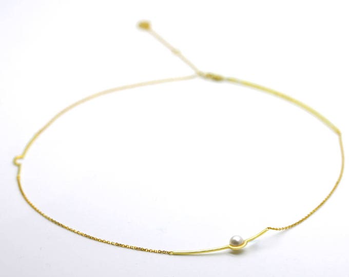 Pearl earrings-Simple design necklace-Silver-Plated Gold Necklace-Gift for her