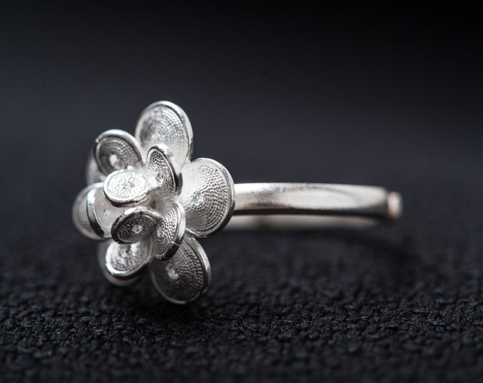 Silver Filigree Ring-Handmade Pure Solid Silver Ring-Flower Shape Sizable ring- Gift for Girls