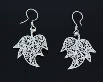 Silver Filigree Earrings-Maple Leaves Earrings-Dangle Earrings-Gift for Her