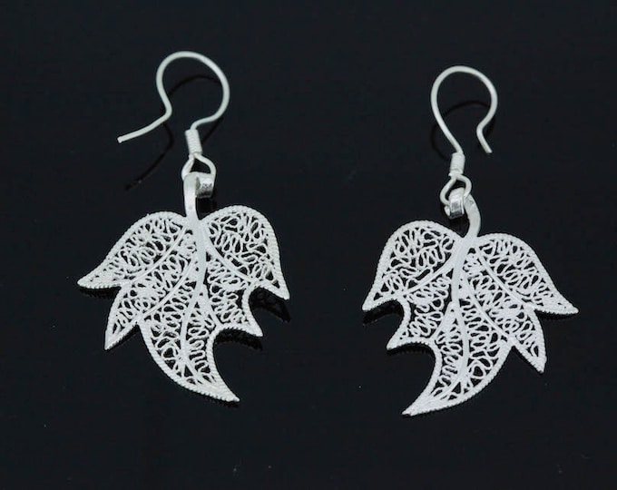 Silver Filigree Earrings-Maple Leaves Earrings-Dangle Earrings-Gift for Her