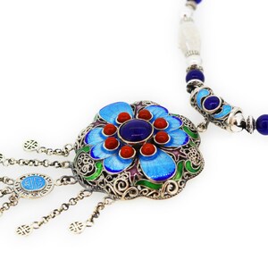 Enamel Pendant-Blue Flower-Lapis Pendant-Filigree Pendant-Chinese Jewellery