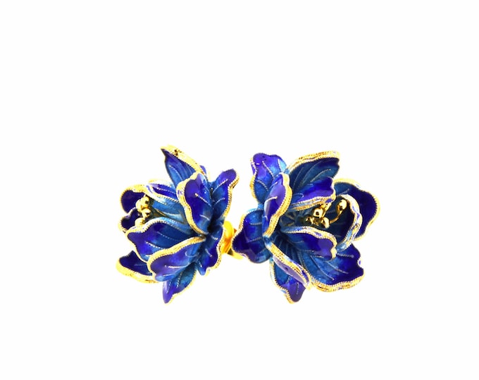 Lotus flowers-Blue enamel earrings-Flower earrings