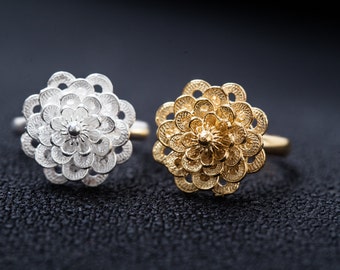Fine Silver Filigree Ring-Plum Flower Ring-Handcrafted Ring-Silver Ring