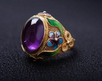 Amethyst Enamel Filigree Ring