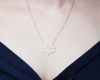 Lotus flower necklace in silver - light, simple, and airy - evoking the beautiful and sensual lotus flower