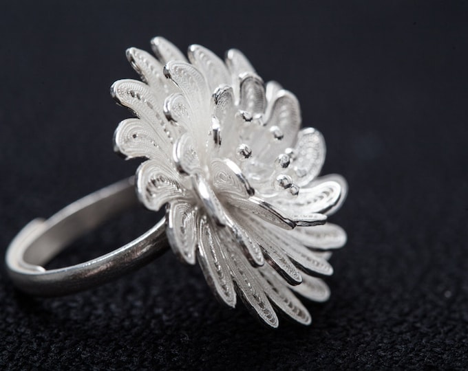 Pure silver ring handmade filigree - solid silver fine silver