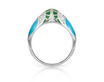 Enamel Filigree Ring-Handmade Ring-Silver Filigree-Chinese Enamel Ring-Designer Ring