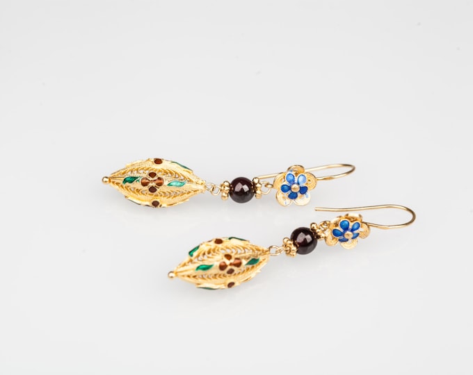 Garnet Earrings-Filigree Earrings-Enamel earrings