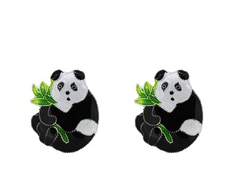 Enamel Panda Earring-Animal Earring-Enamel Animal-Nature-Panda-Bamboo-Bear-Cute-Chinese-Panda