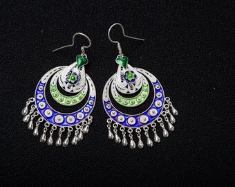 Silver Handcrafted earrings- Filigree earrings- Enamel dangle Earrings-Gifts for her