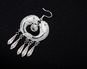 Couple Fish Fine Silver Filigree earrings