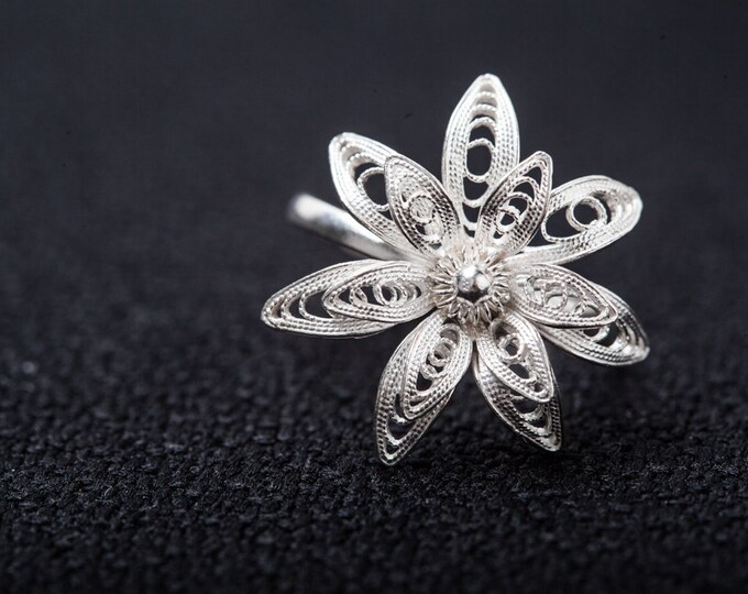 Fine silver ring -handmade filigree "flower pedal" ring - pure silver solid silver-Gifts for her- Youth