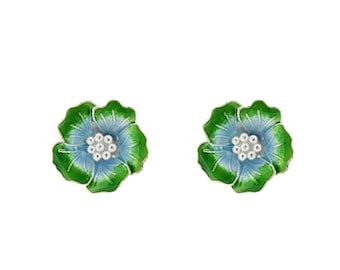 Enamel Green Flower-Chinese Jewellery-Enamel Flower-Filigree Jewellery-Handcrafted Jewellery
