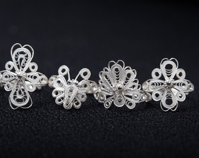 Fine silver ring handmade filigree - pure silver solid  - fine symbols of spring
