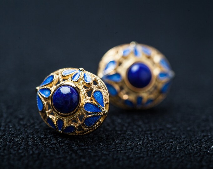 Sterling Silver Core With gold plated surface Set Lapis Earrings