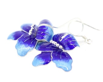 Enamel flower earrings-Silver earrings