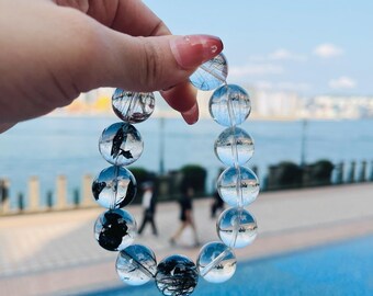Black Guardian/ Black Rutilated Quartz /黑发晶/Healing Crystal Energy beads/Natural Gemstones/Feng Shui Wealth & Harmony Jewellery/Luxury