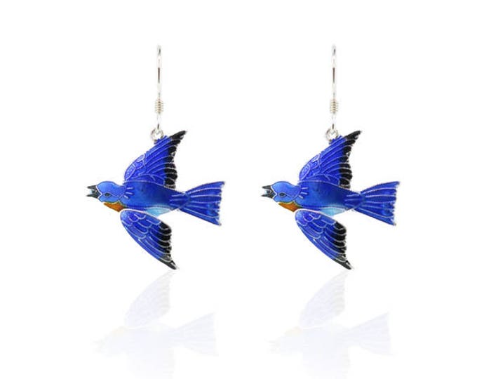 Blue Bird - Enamel Earrings - Nature - Bird - Garden - Animal - Christmas gift - for girls