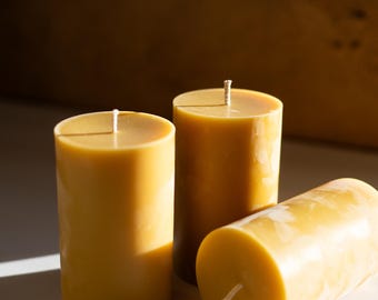 100% Beeswax Pillar Candles – Set of 3, Survival Emergency Lighting