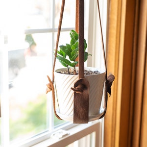 Knotted Leather Plant Hanger | Leather Plant Holder | Brown Leather Plant Hanger